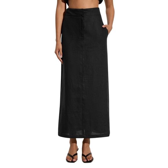 Faithfull the Brand Nelli linen midi skirt black size 4 - Picture 1 of 7